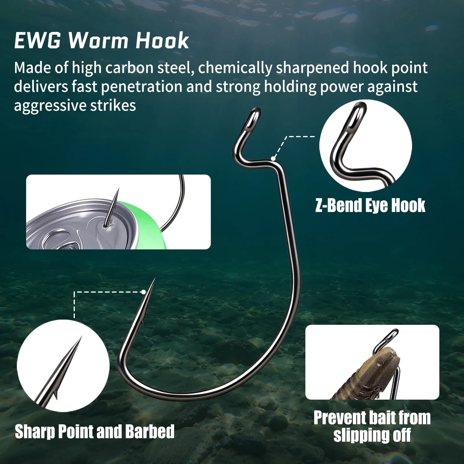 100 stuks Extra Brede Spleet (EWG) Offset Worm Hooks