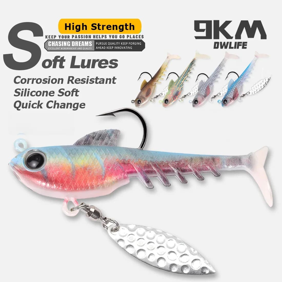 Zachte Kunststof Swimbait Jigkop met Spinnerblad